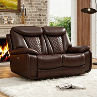 62.6'' Wide Diamond Stitching Breathable Leather Power Reclining Loveseat with USB