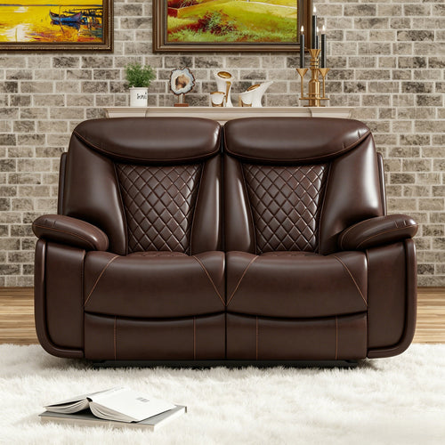 62.6'' Wide Diamond Stitching Breathable Leather Power Reclining Loveseat with USB