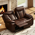 62.6'' Wide Diamond Stitching Breathable Leather Power Reclining Loveseat with USB
