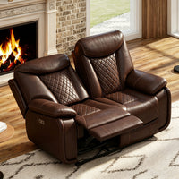 62.6'' Wide Diamond Stitching Breathable Leather Power Reclining Loveseat with USB
