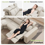 Oversized Power Reclining Leather Sectional Sofa With Console And Dual Recliners For Living Room Beige