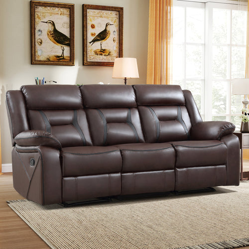 84.6" W Vegan Leather Manual Reclining Sofa with Pillow Top Arms