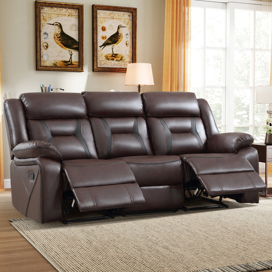 84.6" W Vegan Leather Manual Reclining Sofa with Pillow Top Arms