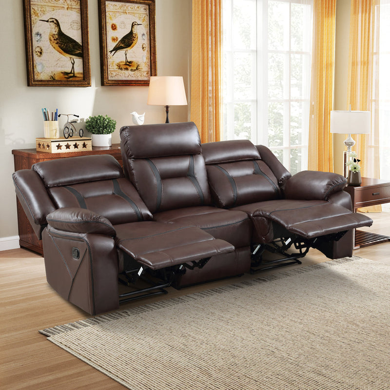 84.6" W Vegan Leather Manual Reclining Sofa with Pillow Top Arms