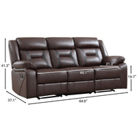 84.6" W Vegan Leather Manual Reclining Sofa with Pillow Top Arms