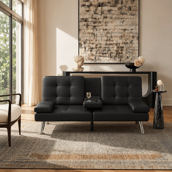 65.8'' Faux Leather Reclining Sofa Bed