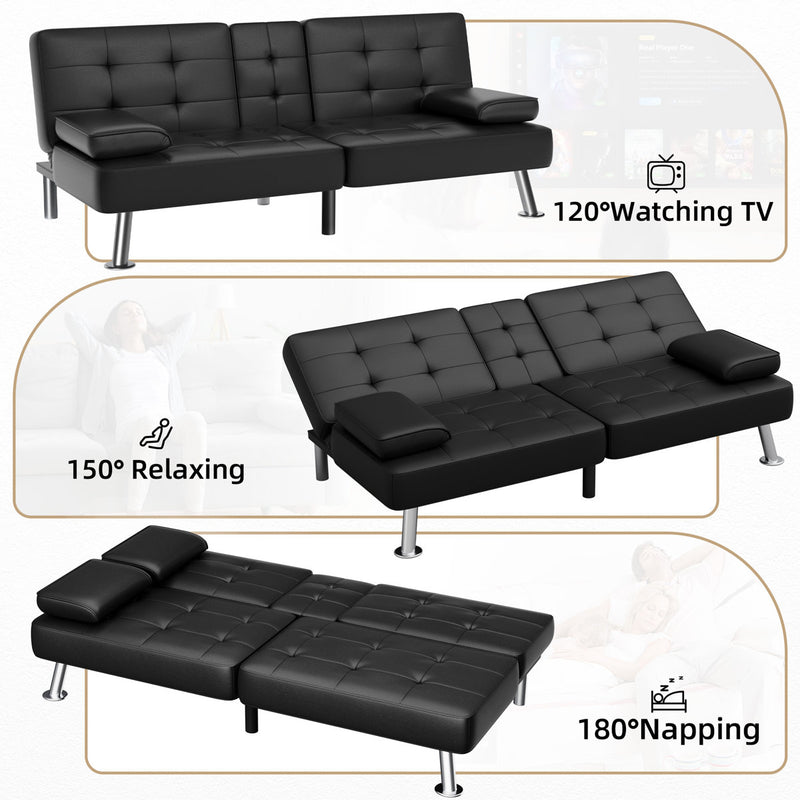 65.8'' Faux Leather Reclining Sofa Bed