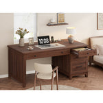53.5 Inch Farmhouse Style Computer Work Desk, Engineered Wood Home Office Executive Station with Built‑in Charging Hub, File Cabinet & Storage Drawers for Writing and Study
