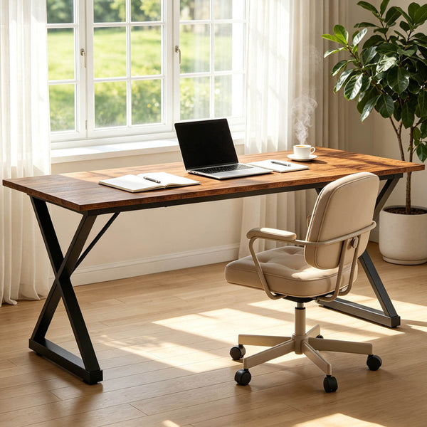 71" Executive Desk with Metal Frame & Vintage Wood Finish, Large Computer Desk with 360 lbs Capacity for Home Office – Ergonomic Writing Table with Adjustable Feet