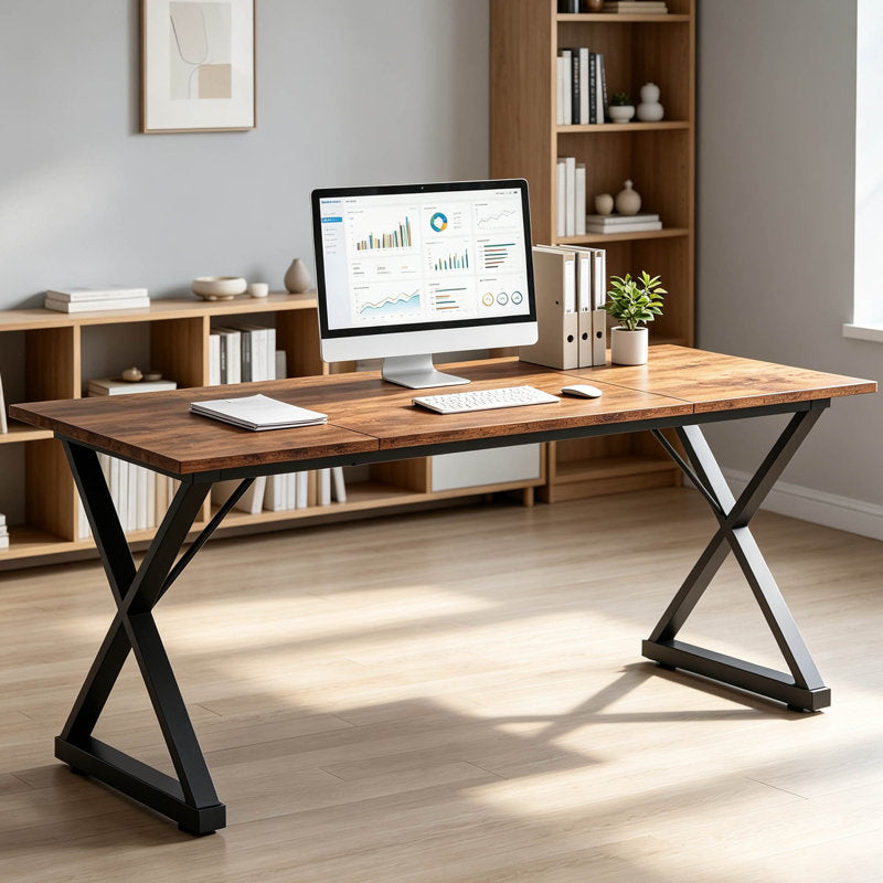 71" Executive Desk with Metal Frame & Vintage Wood Finish, Large Computer Desk with 360 lbs Capacity for Home Office – Ergonomic Writing Table with Adjustable Feet