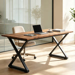 71" Executive Desk with Metal Frame & Vintage Wood Finish, Large Computer Desk with 360 lbs Capacity for Home Office – Ergonomic Writing Table with Adjustable Feet