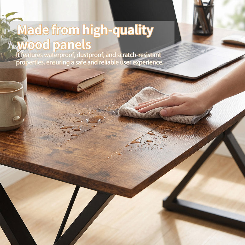 71" Executive Desk with Metal Frame & Vintage Wood Finish, Large Computer Desk with 360 lbs Capacity for Home Office – Ergonomic Writing Table with Adjustable Feet
