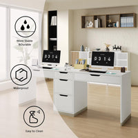 78 Inch Double Desk for Two People with 5 Drawers, Extra Long Computer Desk Writing Workstation (Incl. File Drawer) for Home Office