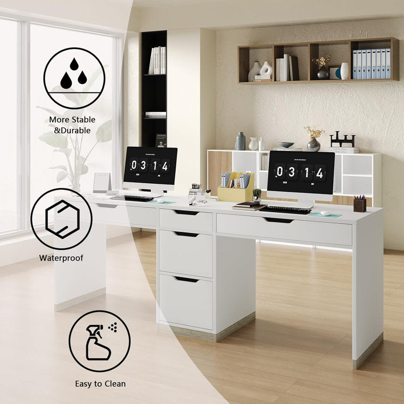 78 Inch Double Desk for Two People with 5 Drawers, Extra Long Computer Desk Writing Workstation (Incl. File Drawer) for Home Office