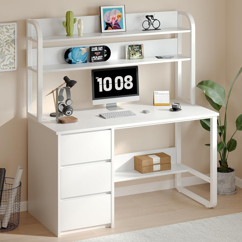60 Inch Computer Desk with Drawers,Study Writing Desk with Hutch for Bedroom