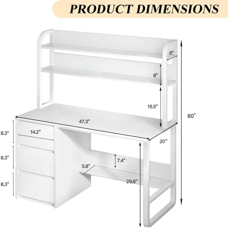 60 Inch Computer Desk with Drawers,Study Writing Desk with Hutch for Bedroom