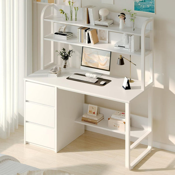 60 Inch Computer Desk with Drawers,Study Writing Desk with Hutch for Bedroom