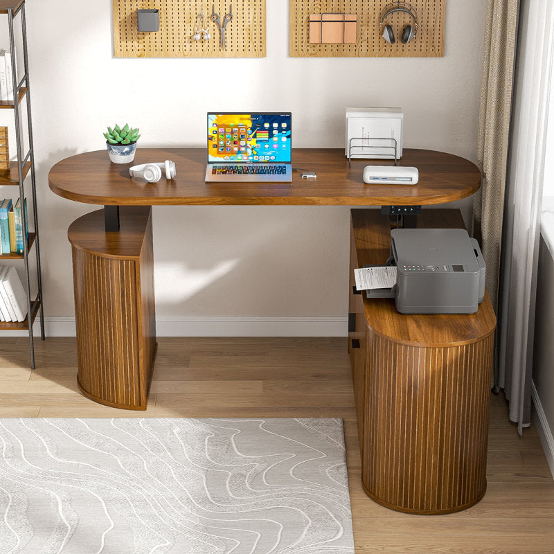 59 Inch Electric L Shaped Standing Desk, Height Adjustable Sit to Stand Up Corner Desk, Ergonomic Home Office Computer Desk with Memory Presets and Hooks for Workstations, Rustic Brown