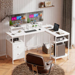 66 in. L-Shaped Computer Desk with 2 Monitor Stand, Power Outlet, Cabinet Gaming Desk Metal Base with Drawers Writing desk for Home Office