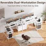 66 in. L-Shaped Computer Desk with 2 Monitor Stand, Power Outlet, Cabinet Gaming Desk Metal Base with Drawers Writing desk for Home Office