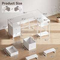 66 in. L-Shaped Computer Desk with 2 Monitor Stand, Power Outlet, Cabinet Gaming Desk Metal Base with Drawers Writing desk for Home Office