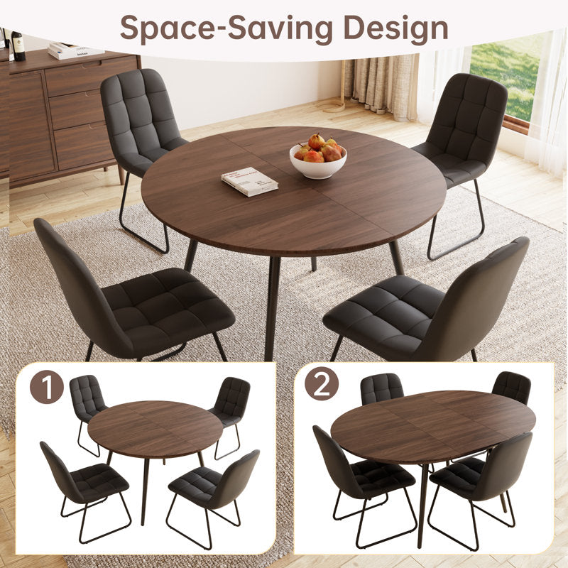 5 - Pieces Modern Kitchen Dining Set, 43'' to 59'' Extendable Dining Table Set with 32.8"H Upholstered Dining Chairs for 4 Person(1 Table 4 Chairs)