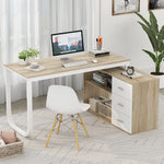 55''W Solid Wood Base Writing Desk with  2- Large Storage Drawer, Arc-shaped Table Corner Design For Home And Office