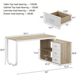 55''W Solid Wood Base Writing Desk with  2- Large Storage Drawer, Arc-shaped Table Corner Design For Home And Office