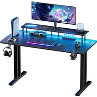 Luxury Arts Grell Gaming Desk With LED Lights, 47" Home Office Gamer Desk, Ergonomic Computer Table With Large Carbon Fiber Surface Desktop, Office Workstation With Mouse Pad, Cup Holder & Headphone Hook