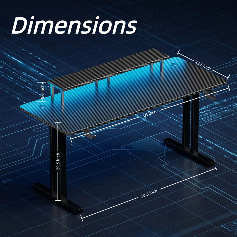 Luxury Arts Grell Gaming Desk With LED Lights, 47" Home Office Gamer Desk, Ergonomic Computer Table With Large Carbon Fiber Surface Desktop, Office Workstation With Mouse Pad, Cup Holder & Headphone Hook