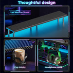 Luxury Arts Grell Gaming Desk With LED Lights, 47" Home Office Gamer Desk, Ergonomic Computer Table With Large Carbon Fiber Surface Desktop, Office Workstation With Mouse Pad, Cup Holder & Headphone Hook