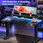 Luxury Arts Grell Gaming Desk With LED Lights, 47" Home Office Gamer Desk, Ergonomic Computer Table With Large Carbon Fiber Surface Desktop, Office Workstation With Mouse Pad, Cup Holder & Headphone Hook