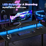 Luxury Arts Grell Gaming Desk With LED Lights, 47" Home Office Gamer Desk, Ergonomic Computer Table With Large Carbon Fiber Surface Desktop, Office Workstation With Mouse Pad, Cup Holder & Headphone Hook