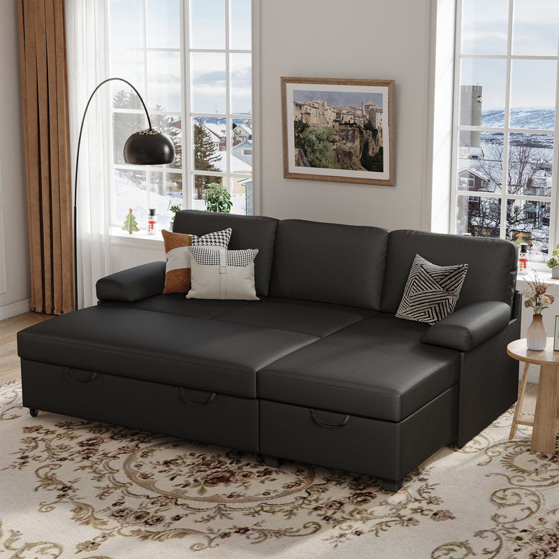 80" L-Shaped Sleeper Sectional Sofa with Pull-Out Bed and Storage Chaise, for Living Room Office