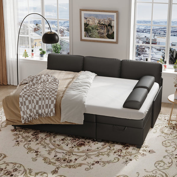 80" L-Shaped Sleeper Sectional Sofa with Pull-Out Bed and Storage Chaise, for Living Room Office
