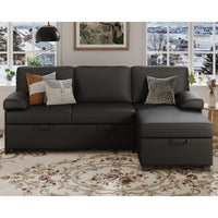 80" L-Shaped Sleeper Sectional Sofa with Pull-Out Bed and Storage Chaise, for Living Room Office