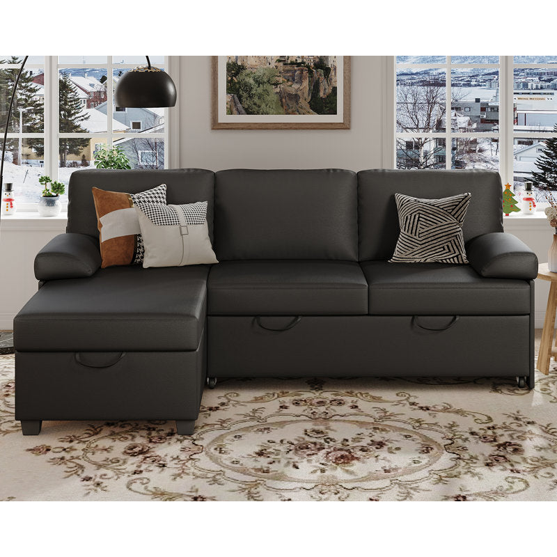 80" L-Shaped Sleeper Sectional Sofa with Pull-Out Bed and Storage Chaise, for Living Room Office