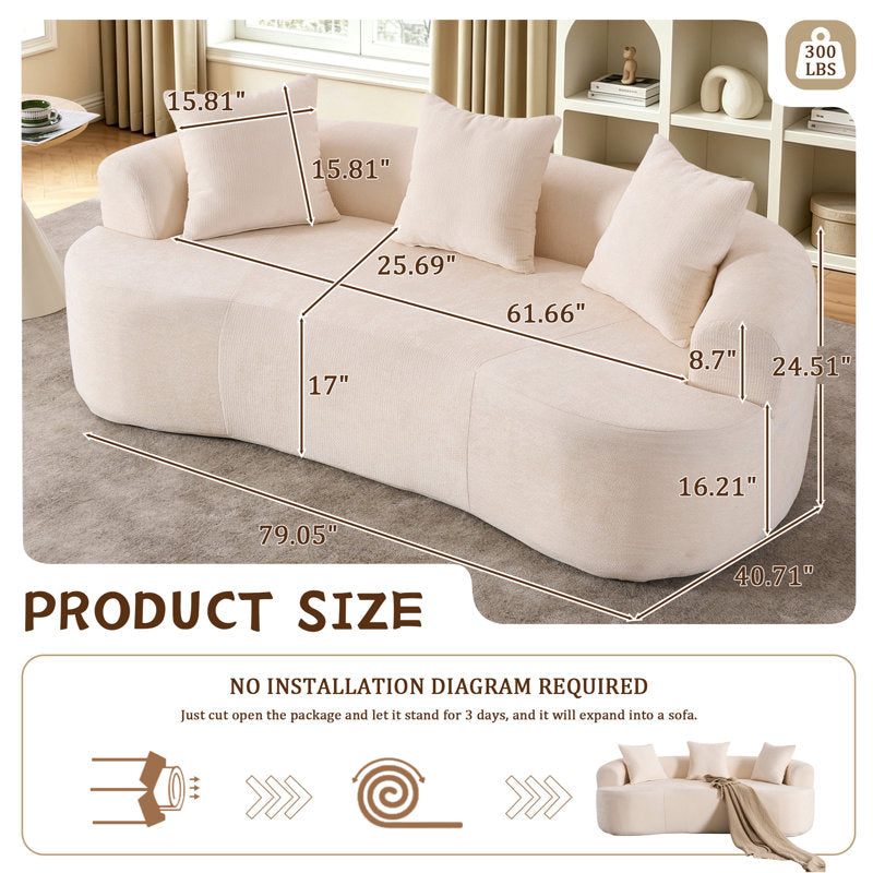 79" Curved Small Loveseat Sofa,Cozy Chenille Upholstered Couch with 3 Pillows,Modern Deep Seat Cloud Couch Memory Foam Compression Sofa,for Living Room Apartment Office,No Assembly Needed