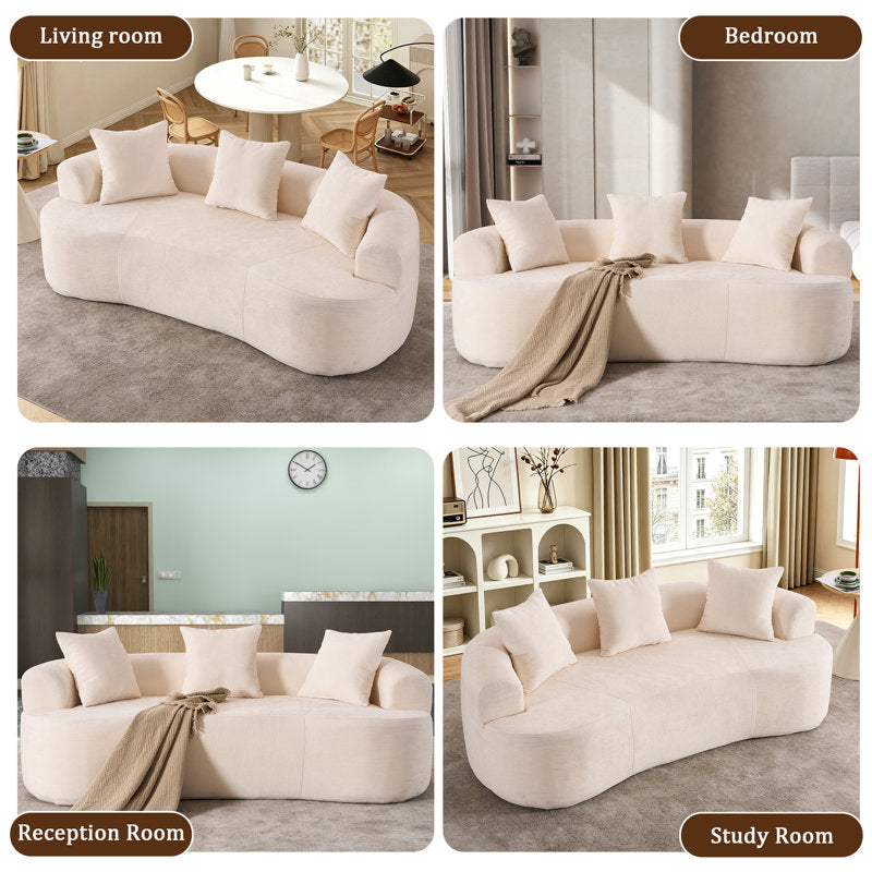 79" Curved Small Loveseat Sofa,Cozy Chenille Upholstered Couch with 3 Pillows,Modern Deep Seat Cloud Couch Memory Foam Compression Sofa,for Living Room Apartment Office,No Assembly Needed