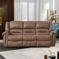 83.5" Wide Classic and Oversized Top Faux Leather Manual Reclining Sofa with Nailhead Trim
