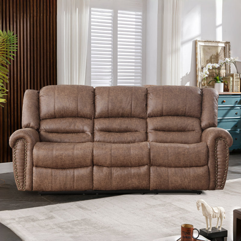 83.5" Wide Classic and Oversized Top Faux Leather Manual Reclining Sofa with Nailhead Trim