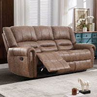 83.5" Wide Classic and Oversized Top Faux Leather Manual Reclining Sofa with Nailhead Trim