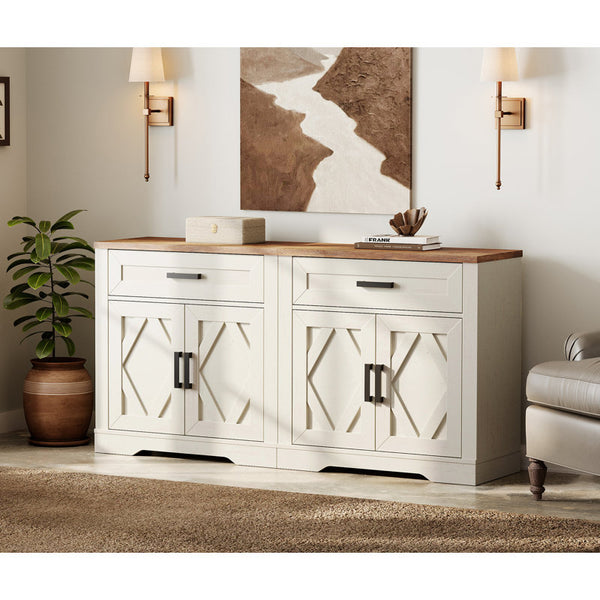 Glenford 63"W Large Modern Farmhouse Office Storage Cabinet With Barn Doors & Drawers