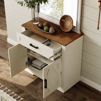 Glenford 63"W Large Modern Farmhouse Office Storage Cabinet With Barn Doors & Drawers