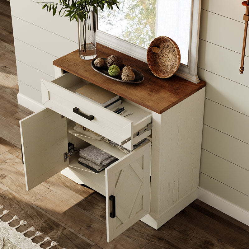 Glenford 63"W Large Modern Farmhouse Office Storage Cabinet With Barn Doors & Drawers