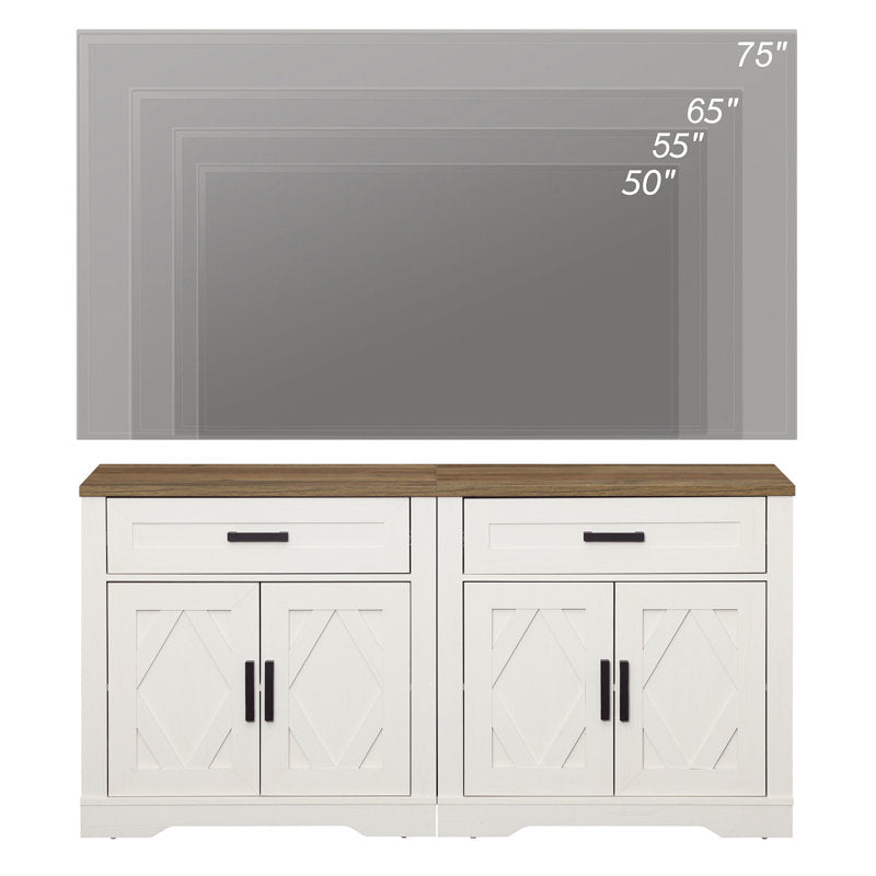 Glenford 63"W Large Modern Farmhouse Office Storage Cabinet With Barn Doors & Drawers