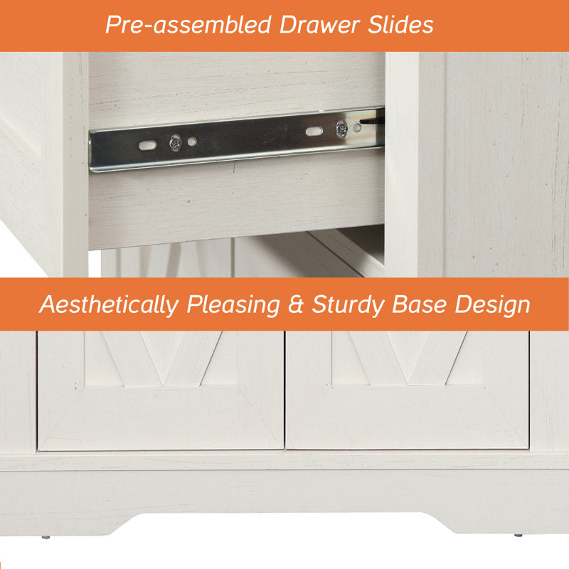 Glenford 63"W Large Modern Farmhouse Office Storage Cabinet With Barn Doors & Drawers