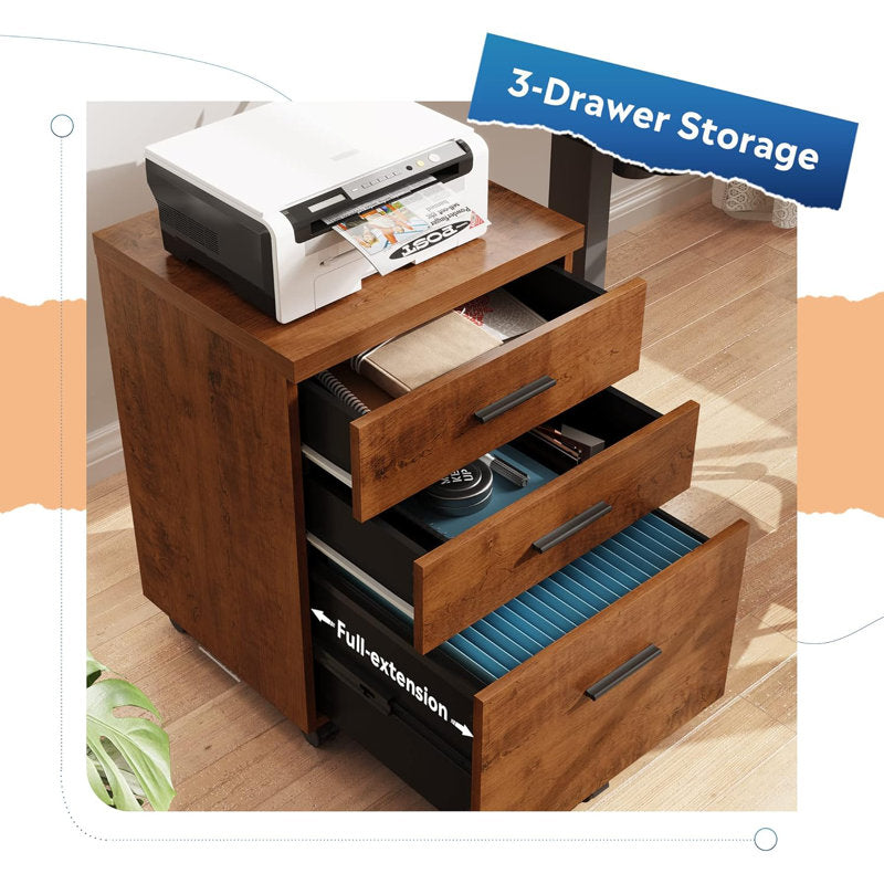 Carreiro 18.2'' Wide 3 Drawer File Cabinet, Wood Filing Cabinet, Printer Cabinet, Home