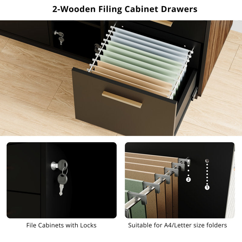 Adonia 41.3"W 4 Drawer Lateral File Storage Cabinet, With Lock, Power Strip, Storage