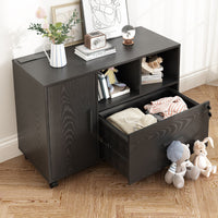 Cambrie 36.6'' Wide Mobile Wood File Cabinet with Shelves and Charging Station, Locking